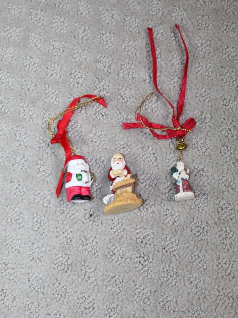 Set of 3 Small (2") Vintage Santa Christmas Ornaments
